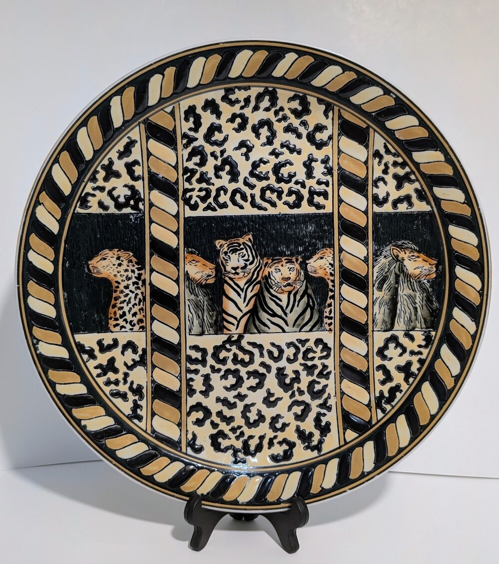 Vintage Safari Wild Cats Decorative Plate Leopard Tiger Lion Maximalist Decor10"